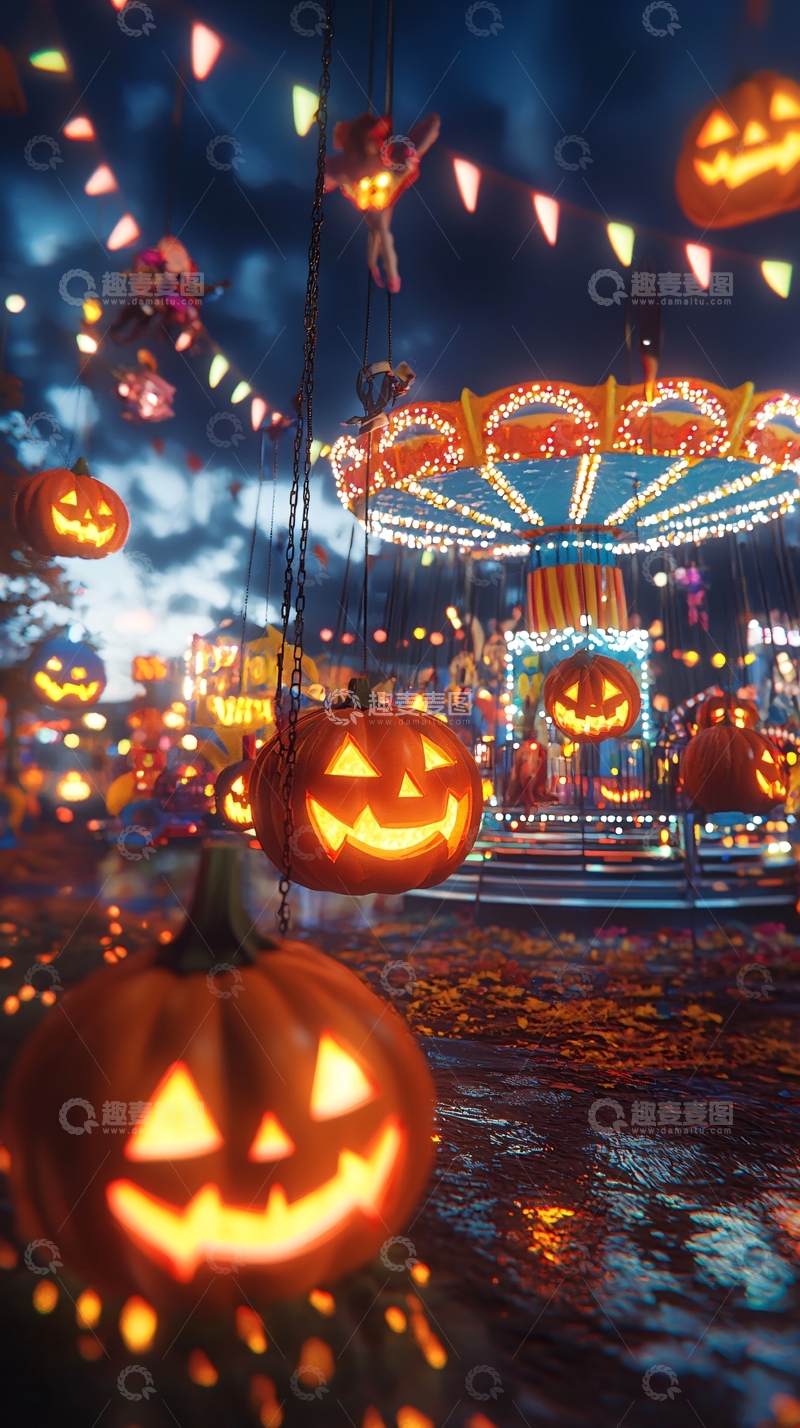 高清大图下载【趣麦麦图】万圣节游乐园夜景