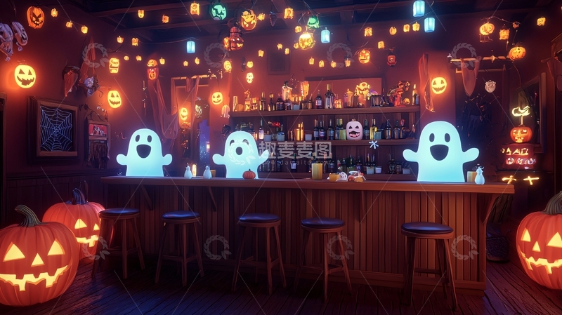 高清大图下载【趣麦麦图】万圣节主题酒吧装饰场景