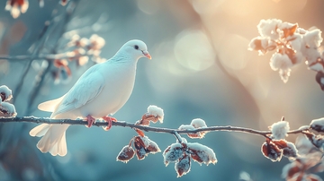 冬日雪景中的白鸽