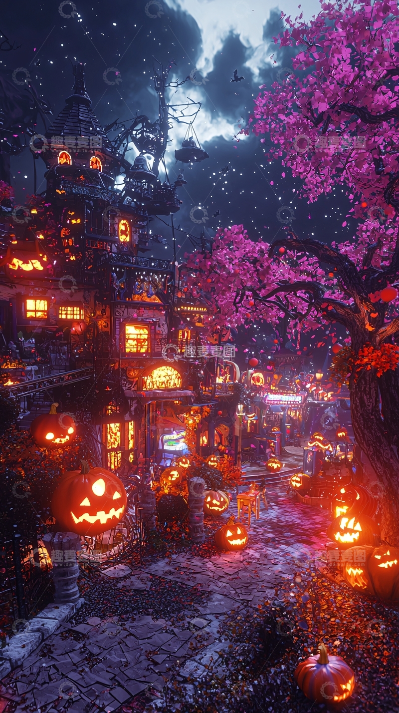 高清大图下载【趣麦麦图】万圣节夜晚的神秘小镇