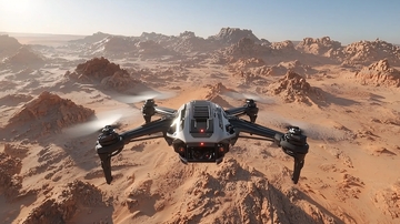 飞行器与火星景观的科幻场景