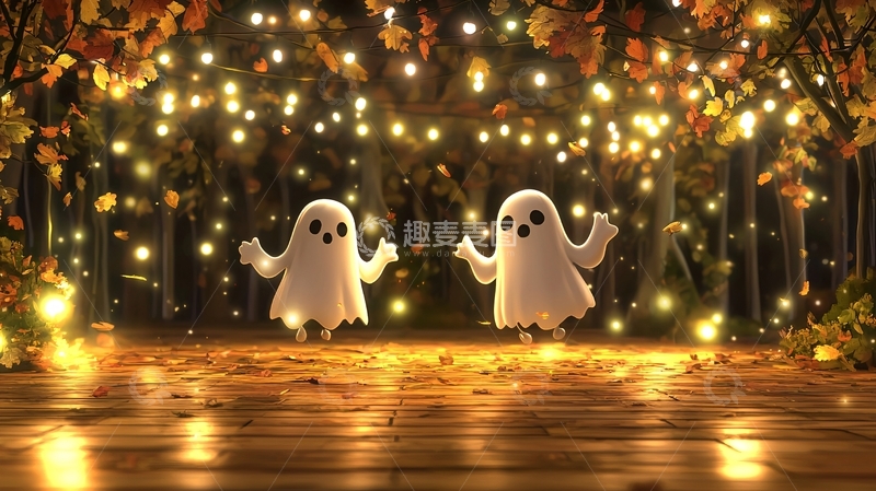 高清大图下载【趣麦麦图】秋夜森林中的可爱幽灵