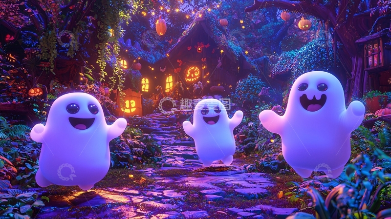 高清大图下载【趣麦麦图】万圣节幽灵森林夜景