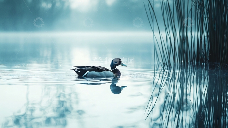 高清大图下载【趣麦麦图】湖畔鸭子宁静时光