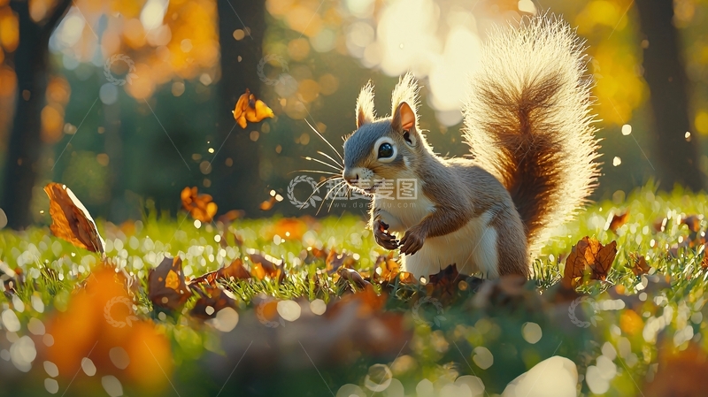 高清大图下载【趣麦麦图】秋日阳光下的松鼠