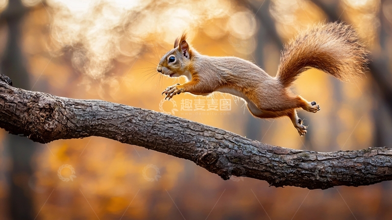 高清大图下载【趣麦麦图】跳跃中的松鼠
