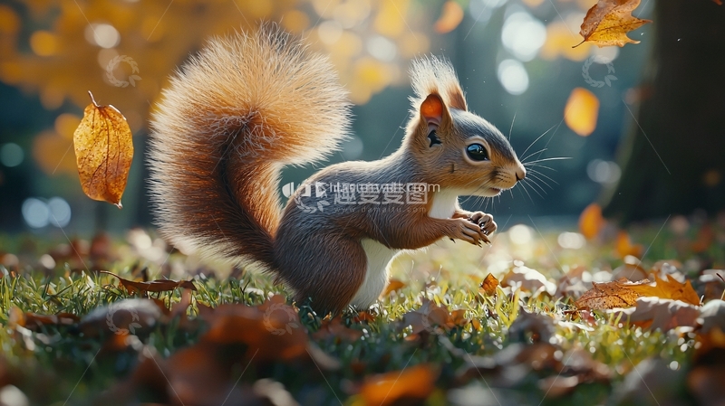 高清大图下载【趣麦麦图】秋天森林里的松鼠