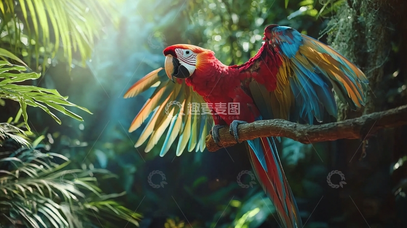 高清大图下载【趣麦麦图】热带雨林中的五彩鹦鹉