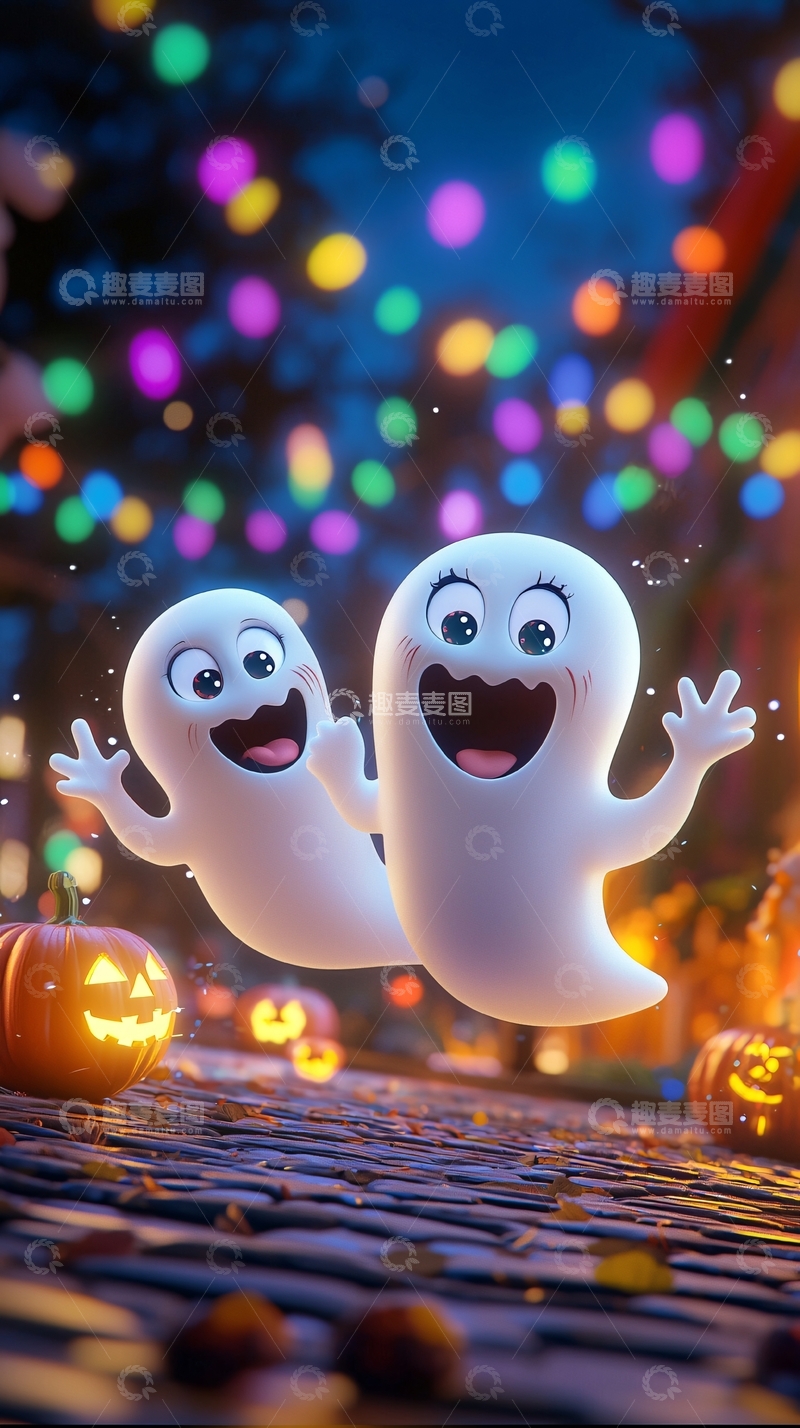高清大图下载【趣麦麦图】万圣节鬼魂南瓜灯夜景