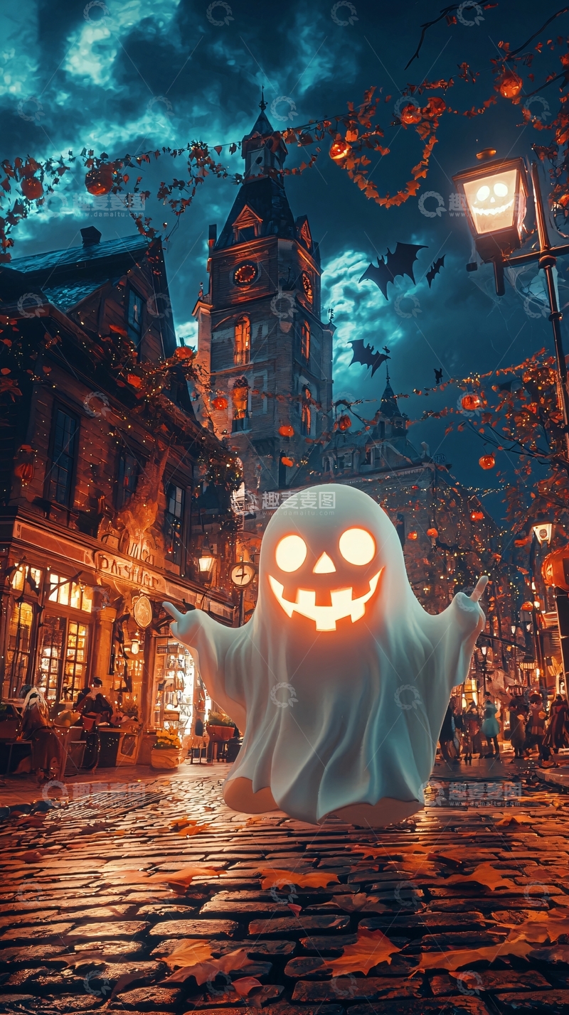 高清大图下载【趣麦麦图】万圣节鬼魂小镇夜景