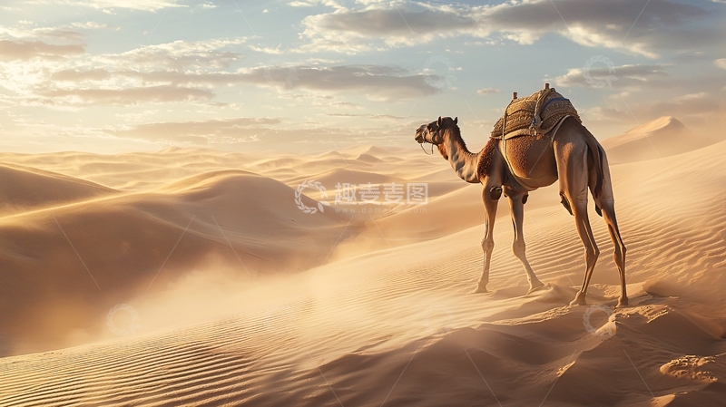 高清大图下载【趣麦麦图】沙漠驼影夕阳