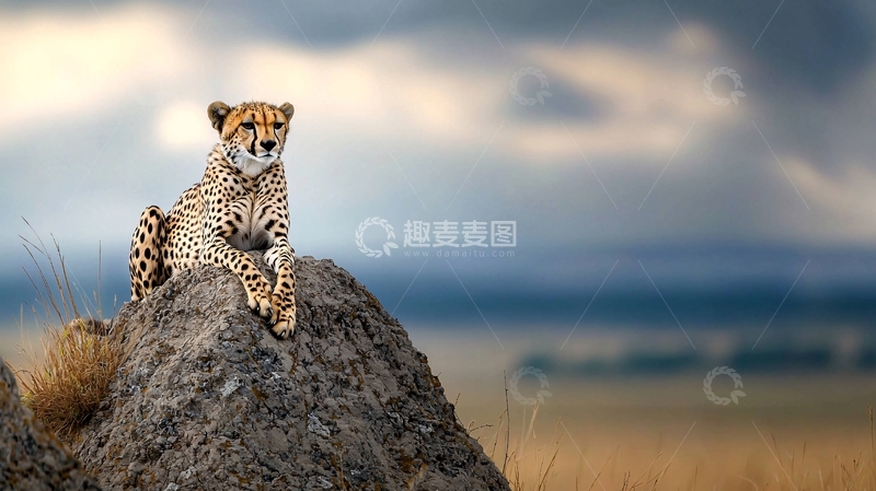 高清大图下载【趣麦麦图】猎豹在岩石上休息