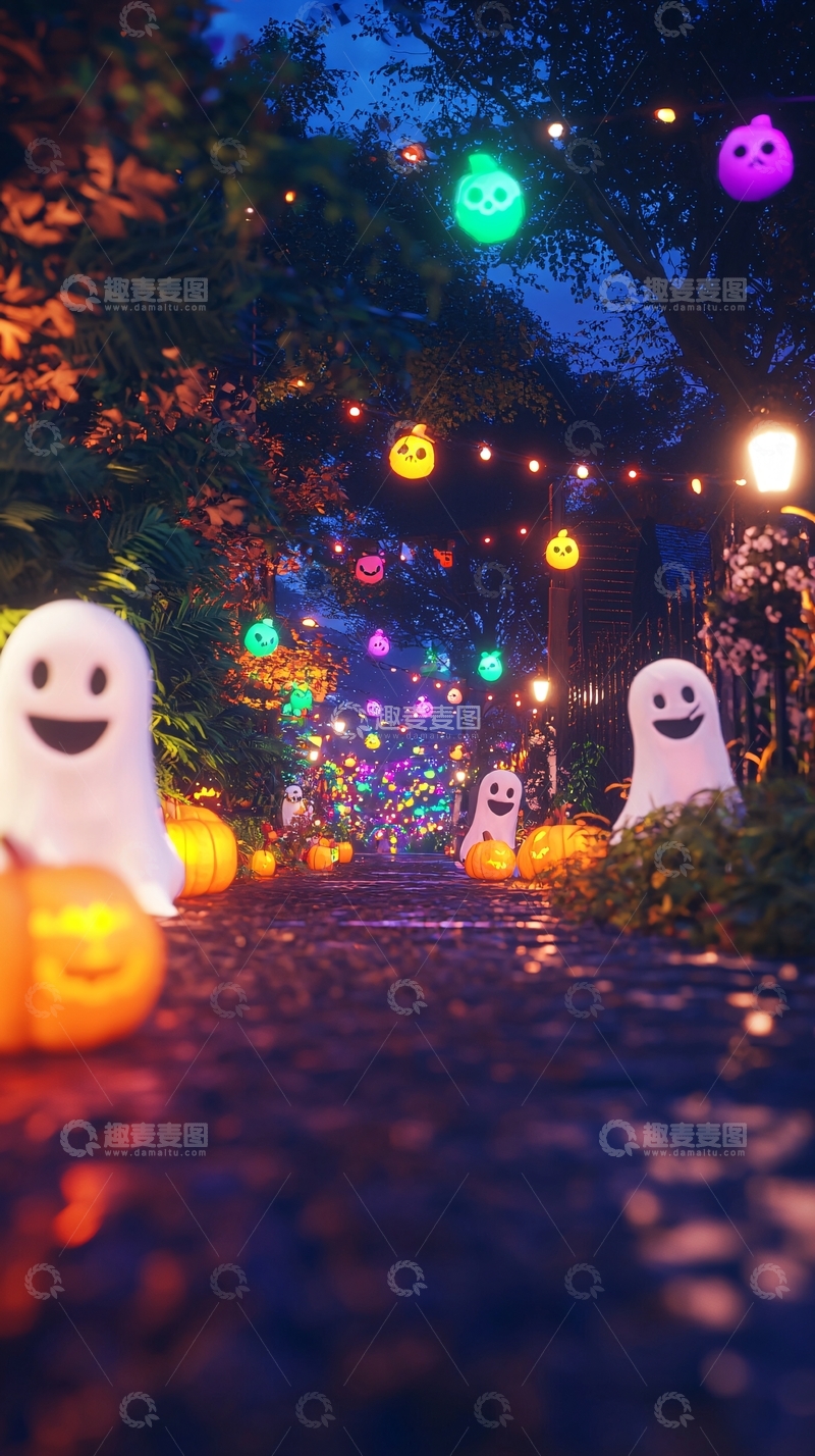 高清大图下载【趣麦麦图】万圣节夜晚装饰场景
