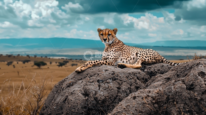 高清大图下载【趣麦麦图】猎豹在岩石上的宁静时刻
