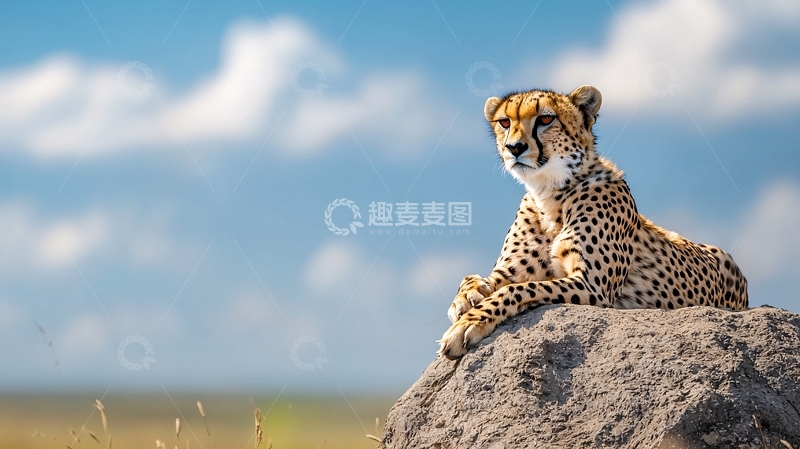 高清大图下载【趣麦麦图】猎豹在岩石上休息