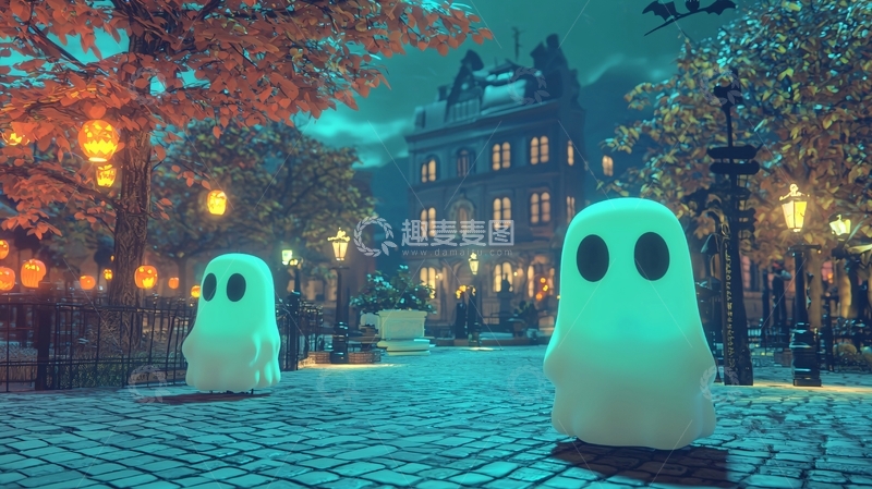 高清大图下载【趣麦麦图】万圣节夜晚鬼魂游荡街道