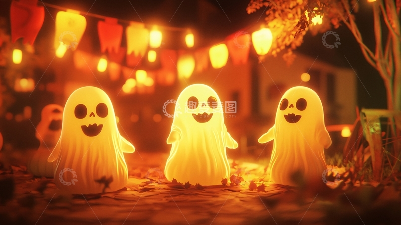 高清大图下载【趣麦麦图】万圣节夜景中的发光鬼魂