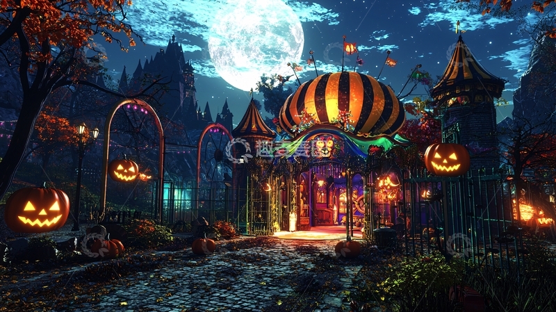 高清大图下载【趣麦麦图】万圣节主题城堡夜景