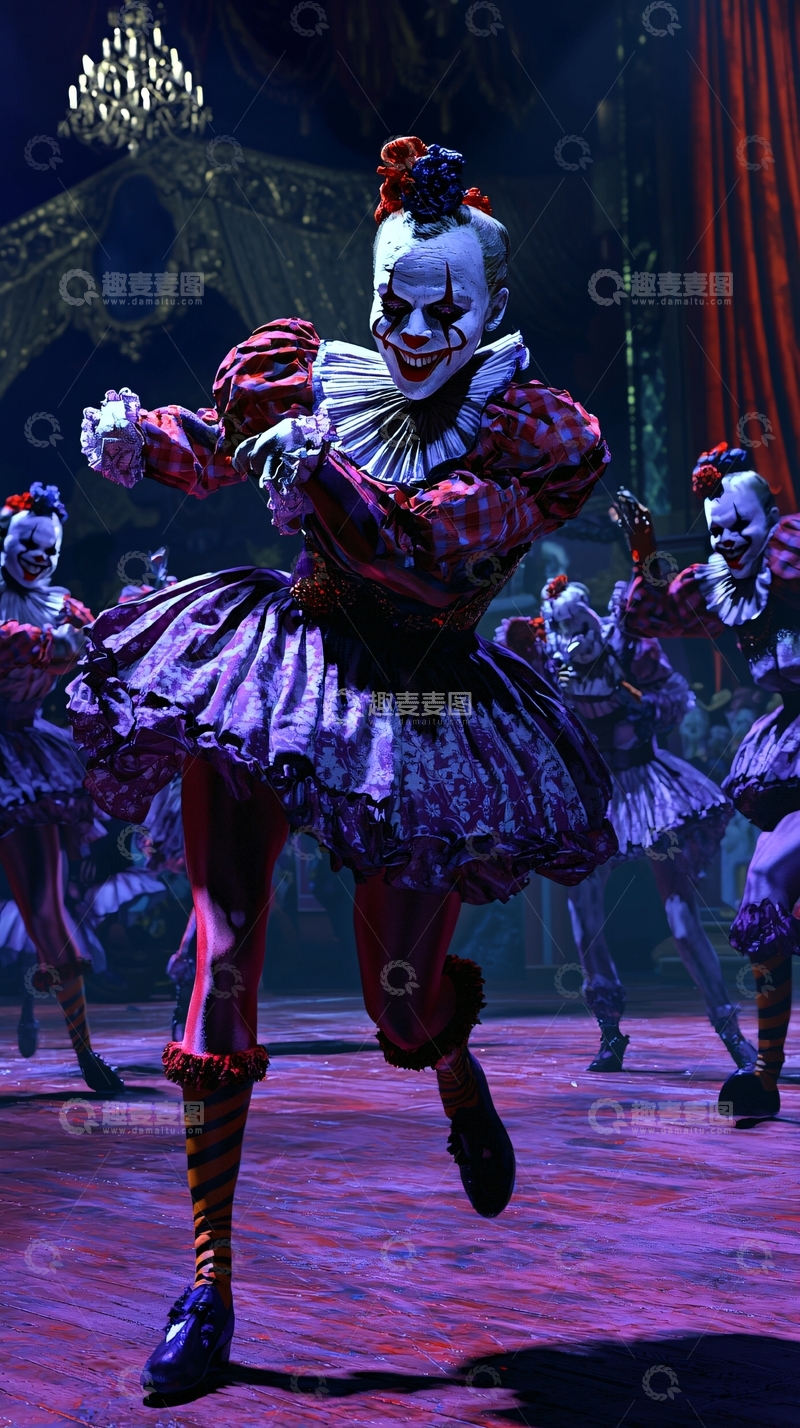 高清大图下载【趣麦麦图】诡异小丑舞台剧表演