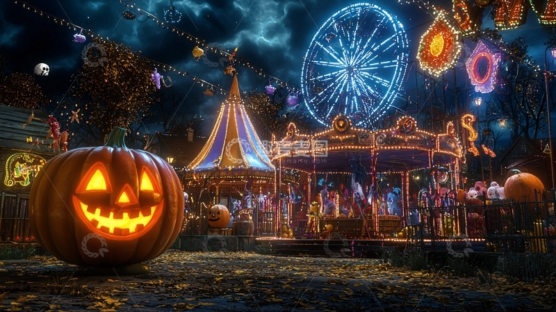 高清大图下载【趣麦麦图】万圣节夜市游乐场