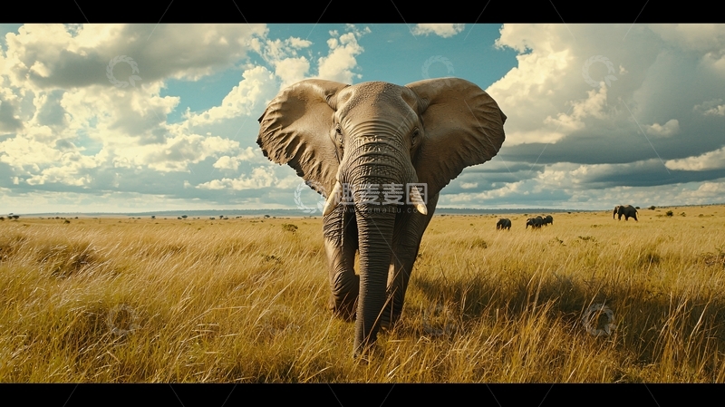 高清大图下载【趣麦麦图】非洲草原上的大象群