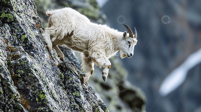 高清大图下载【趣麦麦图】雪山上的山羊