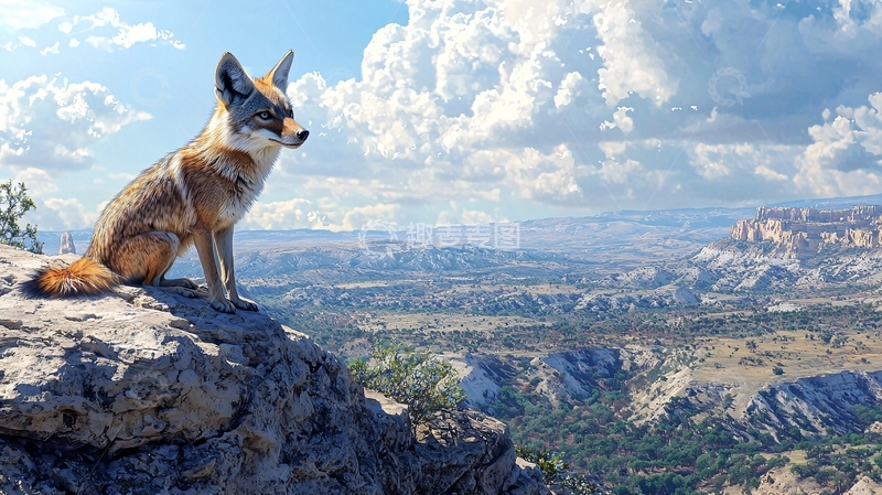 高清大图下载【趣麦麦图】沙漠狐狸俯瞰峡谷风景