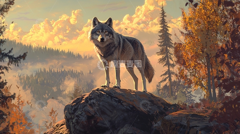 高清大图下载【趣麦麦图】秋日山林中的狼