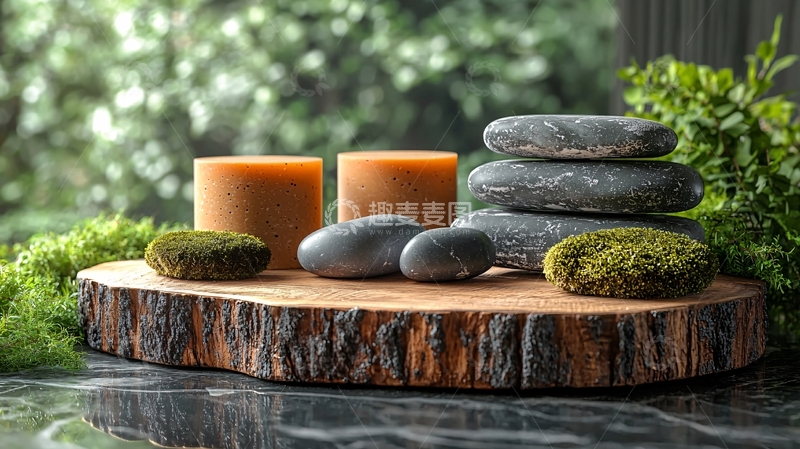 高清大图下载【趣麦麦图】自然风展台带石头和苔藓