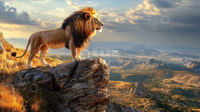 高清大图下载【趣麦麦图】雄狮俯瞰群山
