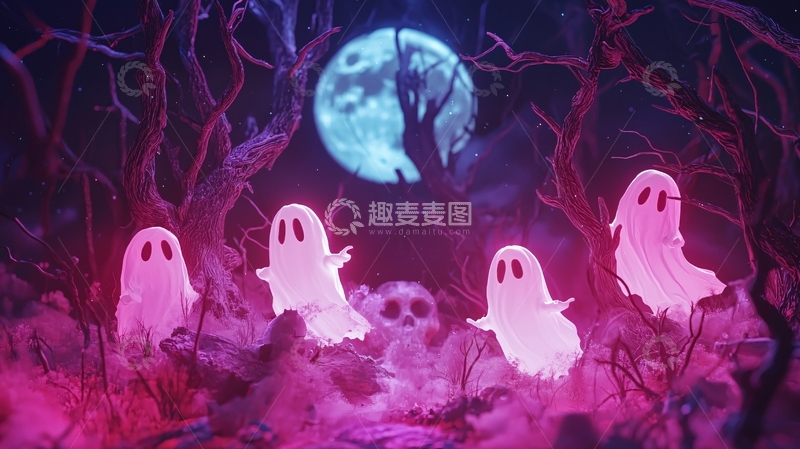 高清大图下载【趣麦麦图】幽灵森林中的满月夜景