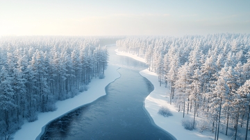 冬季森林的雪松静谧