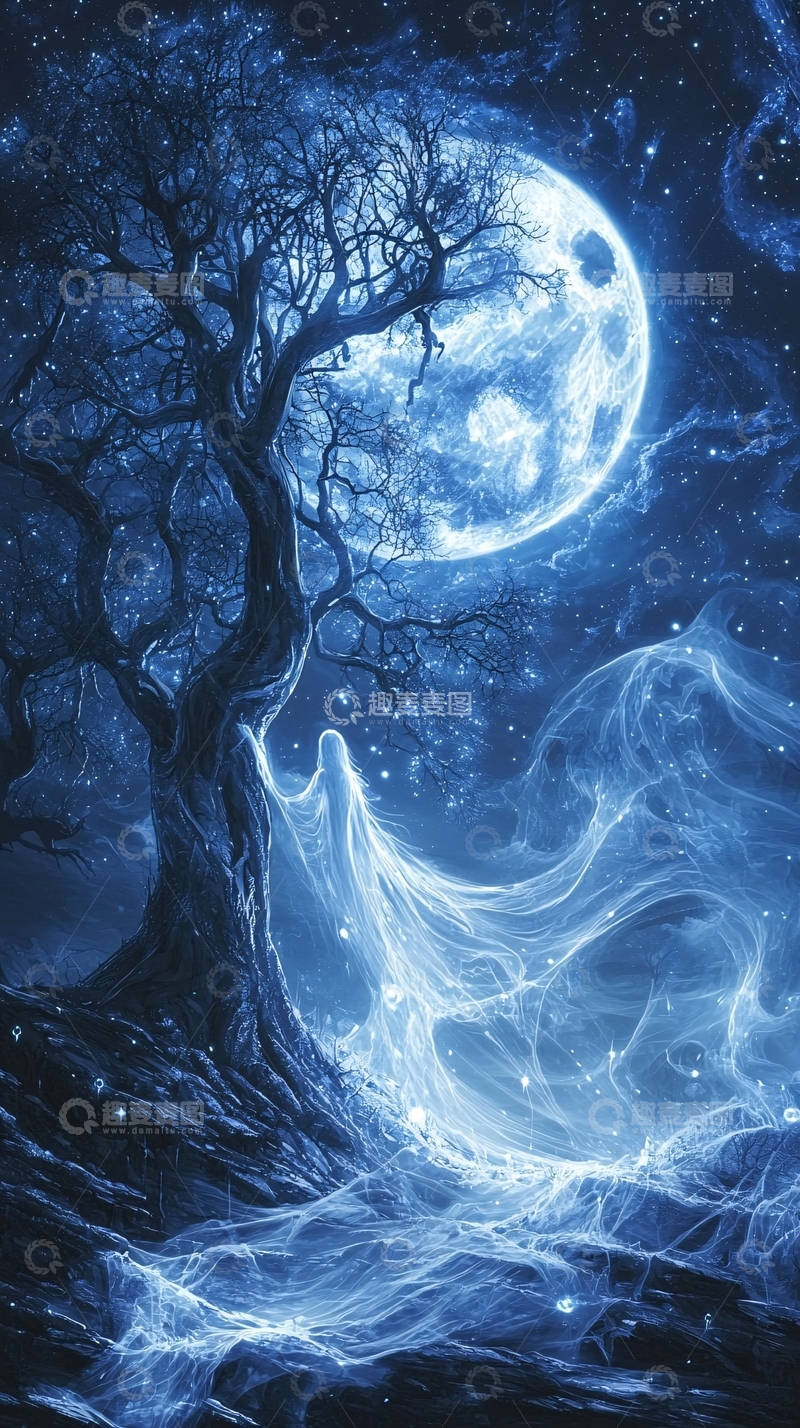 高清大图下载【趣麦麦图】幽灵树下的神秘夜景