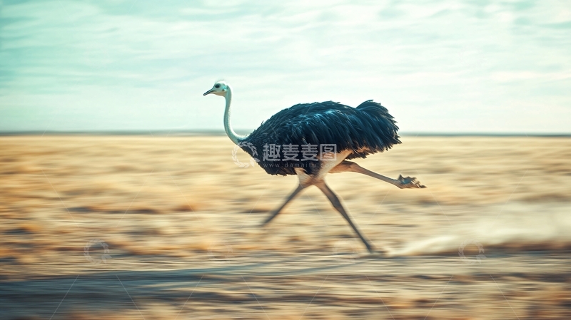 高清大图下载【趣麦麦图】奔跑的鸵鸟在沙漠中
