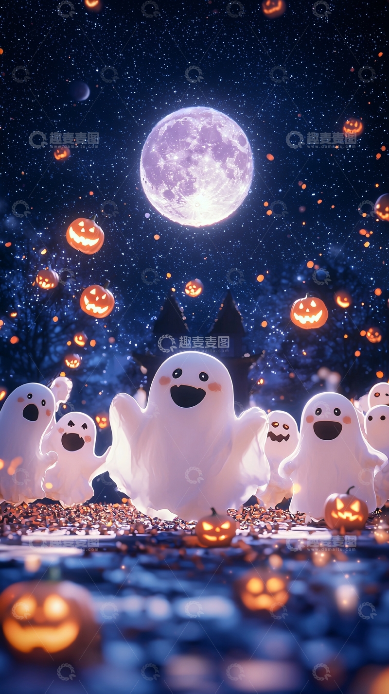高清大图下载【趣麦麦图】万圣节夜景鬼魂南瓜灯