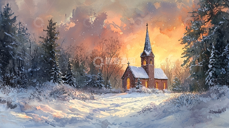 高清大图下载【趣麦麦图】冬日乡村教堂