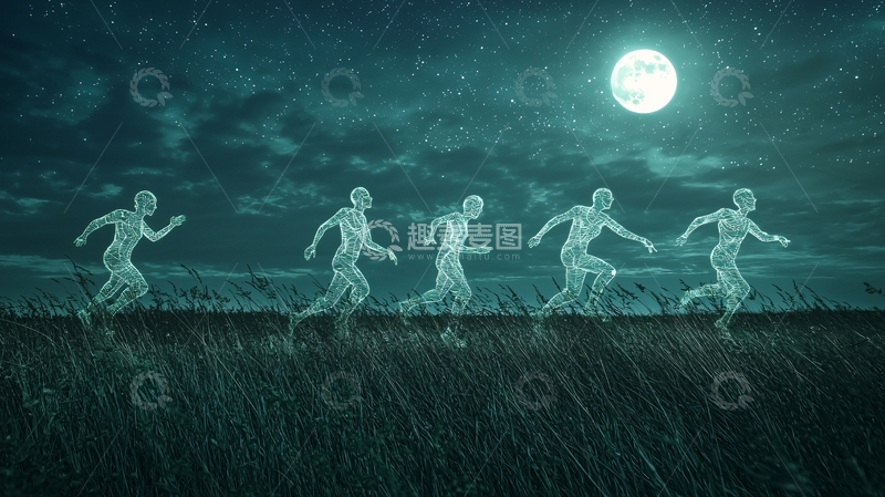 高清大图下载【趣麦麦图】夜晚田野上的奔跑者
