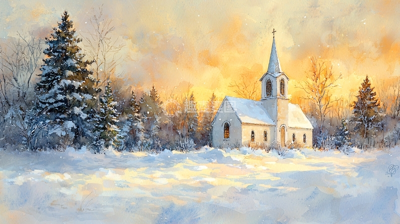 高清大图下载【趣麦麦图】冬日乡村教堂