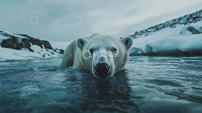 高清大图下载【趣麦麦图】北极熊在水中游泳