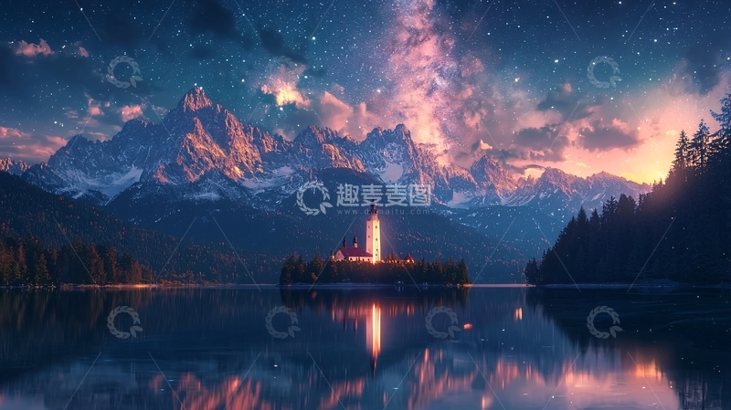 高清大图下载【趣麦麦图】夜空中的湖泊与银河辉映