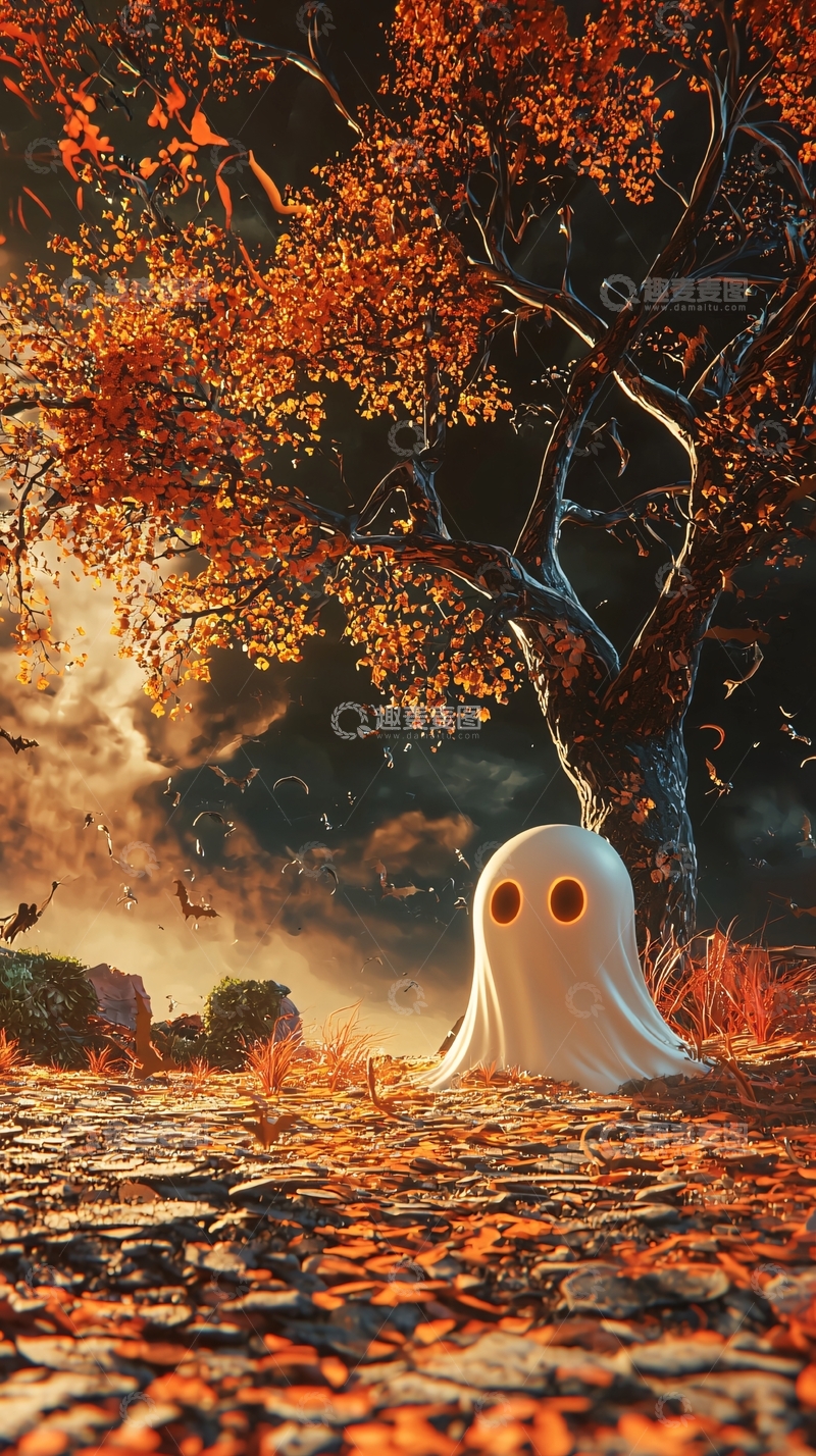 高清大图下载【趣麦麦图】秋夜幽灵树下