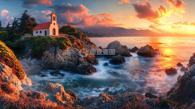 高清大图下载【趣麦麦图】海边悬崖小教堂