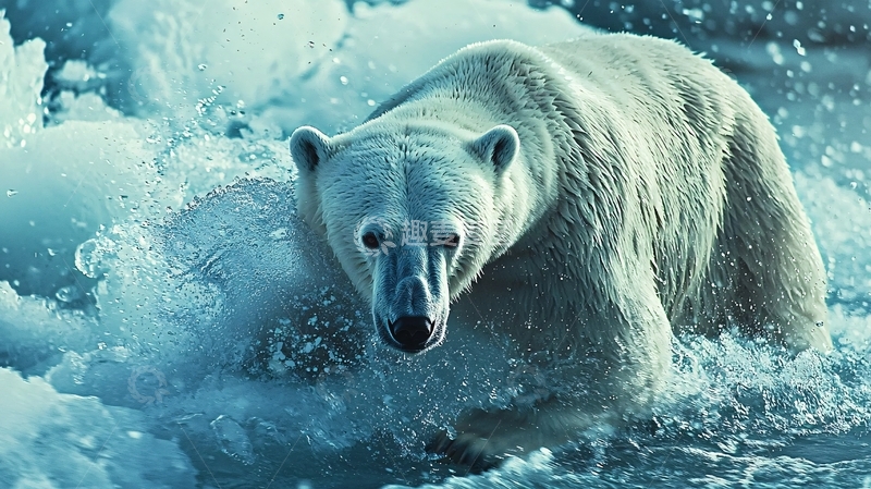 高清大图下载【趣麦麦图】北极熊在冰川上的特写