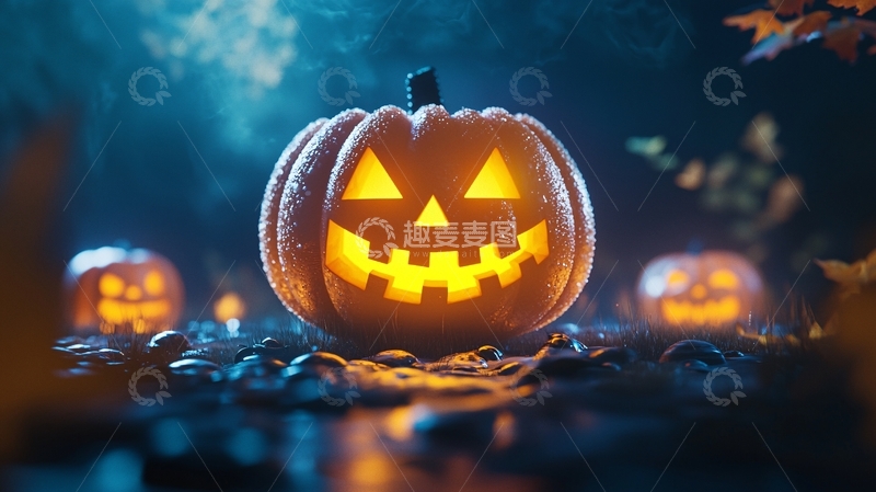 高清大图下载【趣麦麦图】万圣节南瓜灯夜景
