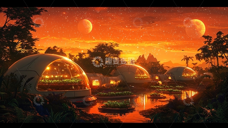 高清大图下载【趣麦麦图】火星上的飞行农场