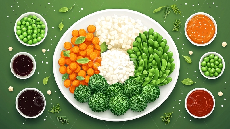 高清大图下载【趣麦麦图】简约蔬菜盘插画