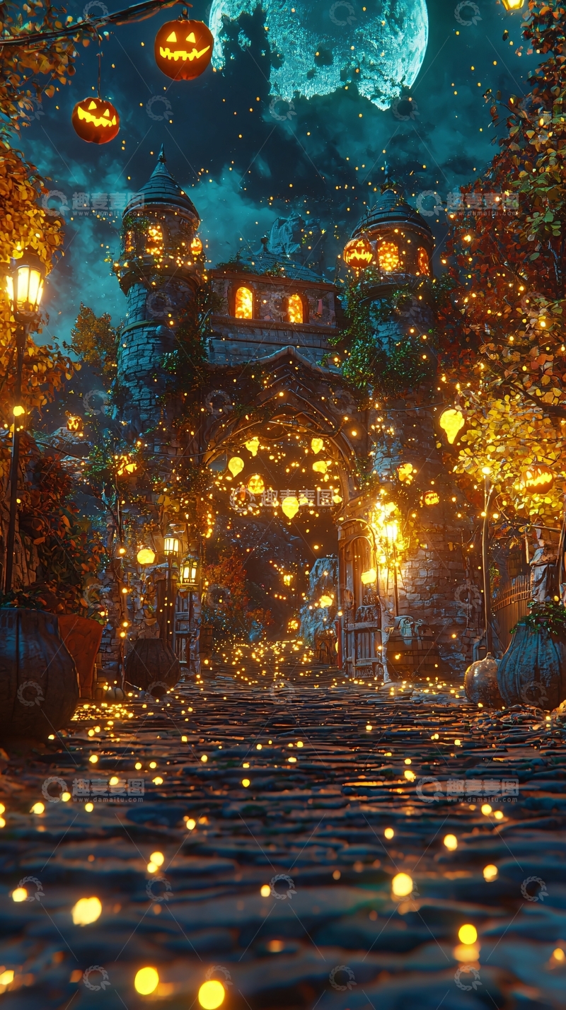 高清大图下载【趣麦麦图】万圣节城堡夜景