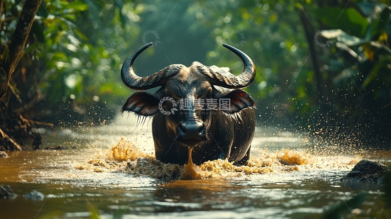 高清大图下载【趣麦麦图】水牛戏水自然风光