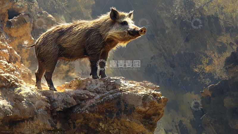 高清大图下载【趣麦麦图】野猪悬崖边的眺望
