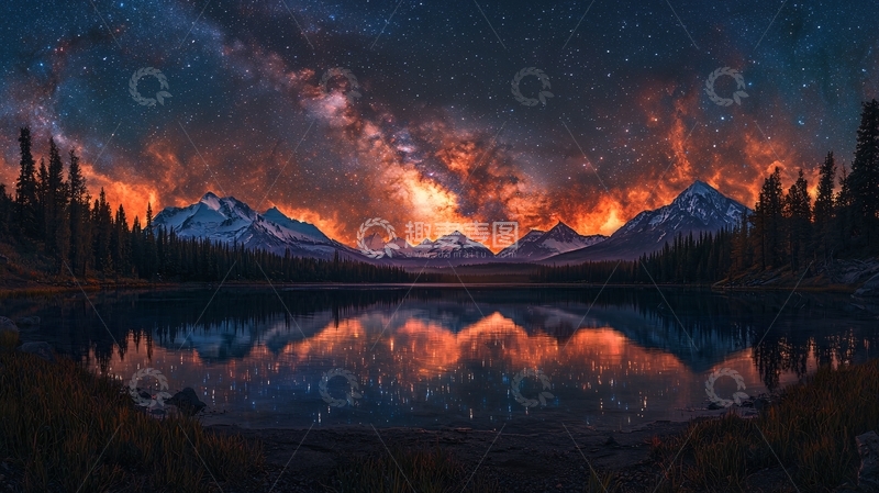 高清大图下载【趣麦麦图】蓝天白云与高山草原的日出倒影